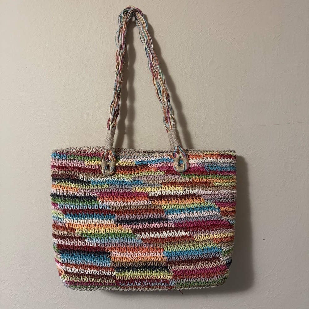 Paper Rope Yarn chochet shoulder bag tote multi color